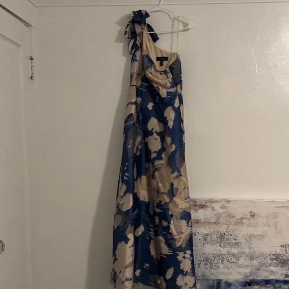 Aiden Mattox by Adrianna Papell Burnout Dress in Blue and Cream - Picture 4 of 5